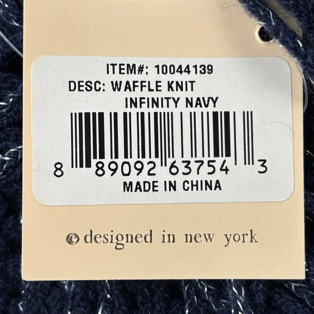 New L.I.B. New York‎ Infinity Scarf Womens OS Navy Blue Waffle Knit Metallic